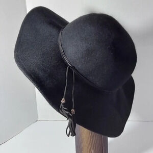 Scala Black 100% Wool‎ Floppy Brim Hat Tassel Trim